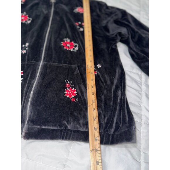 Alfred Dunner Black Floral Embroidered Zip-Up Jacket Womens Size 16 Cotton/Polye - Picture 4 of 7